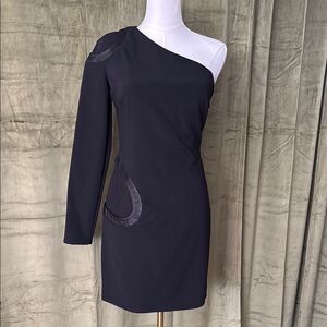 VERSACE Black One Shoulder Long Sleeve Cocktail Dress